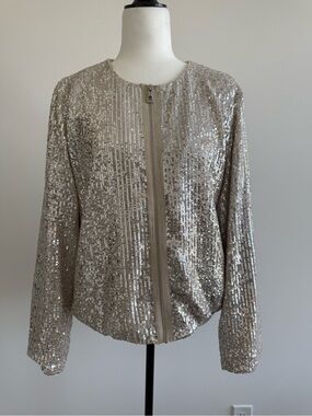 Sequin Bomber Jacket with Zip Front